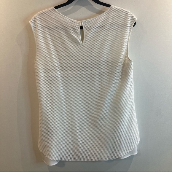 LUISA CERANO Sz 8 Mesh Gold Stripe Sleeveless Raw Edge Hem Long Line Top - Picture 10 of 12